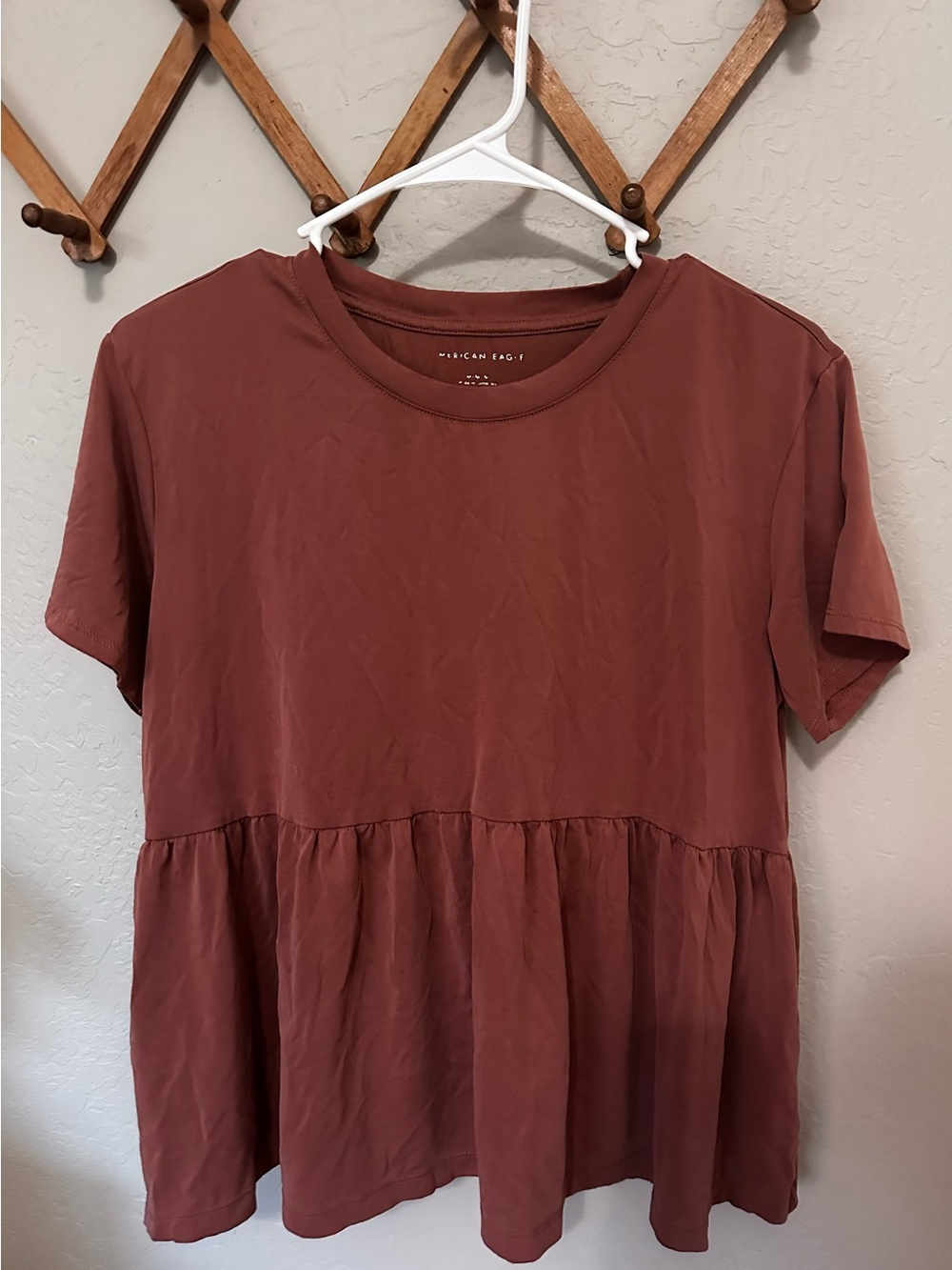 American Eagle Outfitters Rust-Pink Short Sleeve Peplum Top